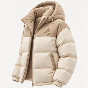 Chaqueta de invierno para hombre con capucha, acolchada, de pana con bloques de color, con cremallera, gruesa y cálida, estilo deportivo. - Product Image 4