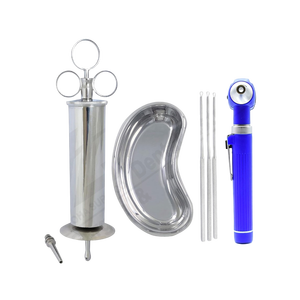 Seringue pour le retrait du cérumen, curette en boucle, otoscope rénal, ensemble dentaire bleu, instruments chirurgicaux en acier inoxydable, fabricant manuel - Product Image 1