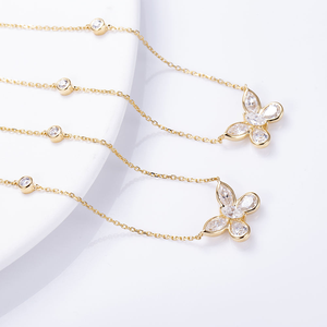 Dainty Beautifully Butterfly <b>Charm</b> Necklace Jewelry 14K Yellow Gold Pendant Necklace Lab Grown Diamond Necklace Gift for Women - Product Image 4