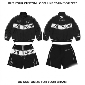 ZAINI Premium 120 GSM Polyester/Nylon Quick Dry Hooded Winter Windbreaker Short <b>Set</b> Black White Custom Logo Sportswear - Product Image 1