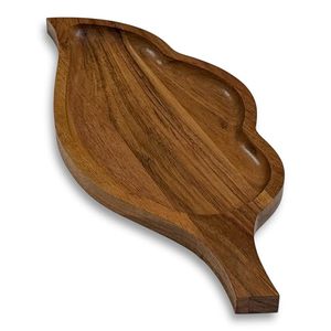 Plateau de service en bois d'acacia en forme de feuille, fait main, décoratif, plateau à nourriture irrégulier, planche à collation en bois pour la maison et l'hôtel - Product Image 1