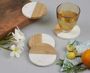 Sous-verres ronds en marbre et bois pour verres, cocktails, thé, tasses à café et cadeaux - Product Image 1