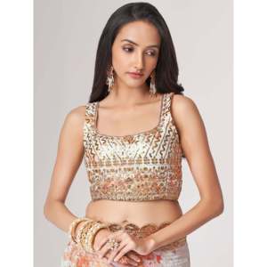 Superbe saree en organza à imprimé floral blanc avec chemisier - Product Image 3