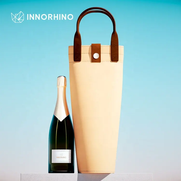 INNORHINO tas anggur pembawa botol anggur kulit dapat digunakan kembali promosi tas hadiah Tote tas anggur