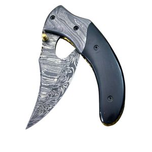 Cuchillo de Camping de Acero de Damasco con Hoja Fija y Mango de Madera, Cuchillo de Caza Hecho a Mano para Exteriores con Funda Protectora de Cuero a Juego - Product Image 5