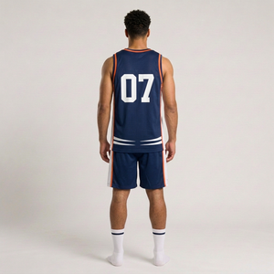 Ensemble d'uniformes de basket-ball personnalisés pour hommes, bleu marine, polyester respirant, vêtements d'équipe, taille adulte - Product Image 2