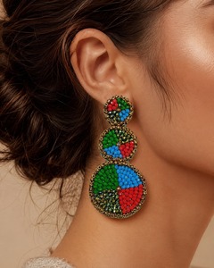 Pendientes Colgantes Bohemios de Fiesta con Cuentas de Semillas Multicolor Hechas a Mano, Diseño Geométrico de Triple Círculo, para Mujer, Venta al por Mayor - Product Image 3