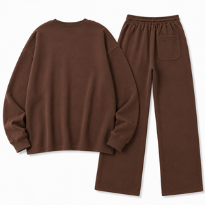Ensemble de survêtement décontracté à col rond oversize avec pantalon large, logo personnalisé, marron, pour la détente, marque privée, vente en gros - Product Image 4