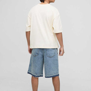 Nuevos pantalones cortos de mezclilla holgados personalizados azul cielo, elegantes para hombre, con bolsillos traseros, de secado rápido, deportivos de verano, de algodón. - Product Image 4