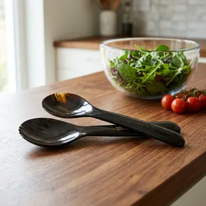 Cuillère à salade en corne de buffle naturelle, cuillère à salade artisanale polie pour la cuisine, la table à manger, le restaurant - Product Image 3