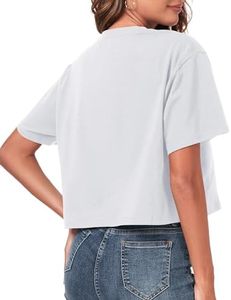 Camiseta Corta Blanca de Cuello Redondo para Mujer, Ajuste Holgado, Color Sólido, Informal, Tejido de Punto Jersey, Transpirable, para Primavera/Verano - Product Image 6