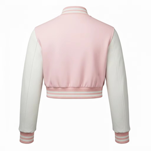 เสื้อแจ็คเก็ตวาร์ซิตี้เด็กผู้หญิง สีชมพูขาว แต่งสีบล็อก ผ้าหนังกลับ ซิปปิด คอตั้ง ถักทอ แห้งเร็ว - Product Image 3