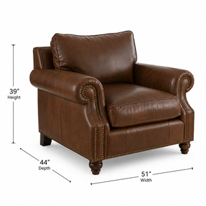 Modern Genuine Leather Single <b>Sofa</b> Chair with Rolled Arms and Solid Wood Frame Leather <b>Sofa</b> for Living Room Furniture - Product Image 2
