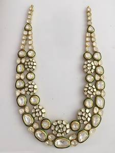 Layered Kundan Polki Gold Plated Brass Necklace | Long Emerald Meenakari <b>Bridal</b> <b>Jewelry</b> <b>Set</b> | Indian Wedding Everyday Wear - Product Image 3