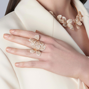 Rose <b>Gold</b> Flower <b>Cocktail</b> <b>Ring</b> Pave Set Diamond Women Luxury Party Jewelry - Product Image 2