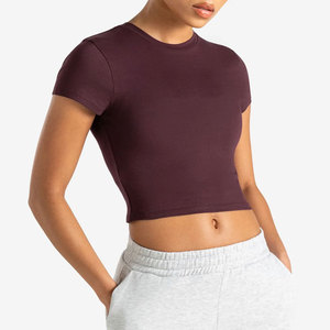 Camiseta Deportiva de Moda para Mujer, Diseño New Crop, Corte Ajustado, Alta Elasticidad, Ropa Deportiva, Camisetas de Compresión - Product Image 1