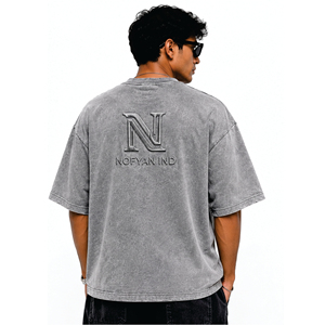เสื้อยืดโอเวอร์ไซส์สีเทา ผ้าฝ้าย 100% แบบย้อมสีเอซิดวินเทจ สตรีทแวร์ เป็นมิตรกับสิ่งแวดล้อม ระบายอากาศได้ดี รับผลิตแบบ OEM ODM แบรนด์ส่วนตัว - Product Image 2
