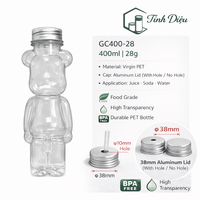 Bouteille en plastique PET de qualité alimentaire de 400 ml en forme d'ours avec couvercle en aluminium et trou pour paille, pour soda, origine Vietnam