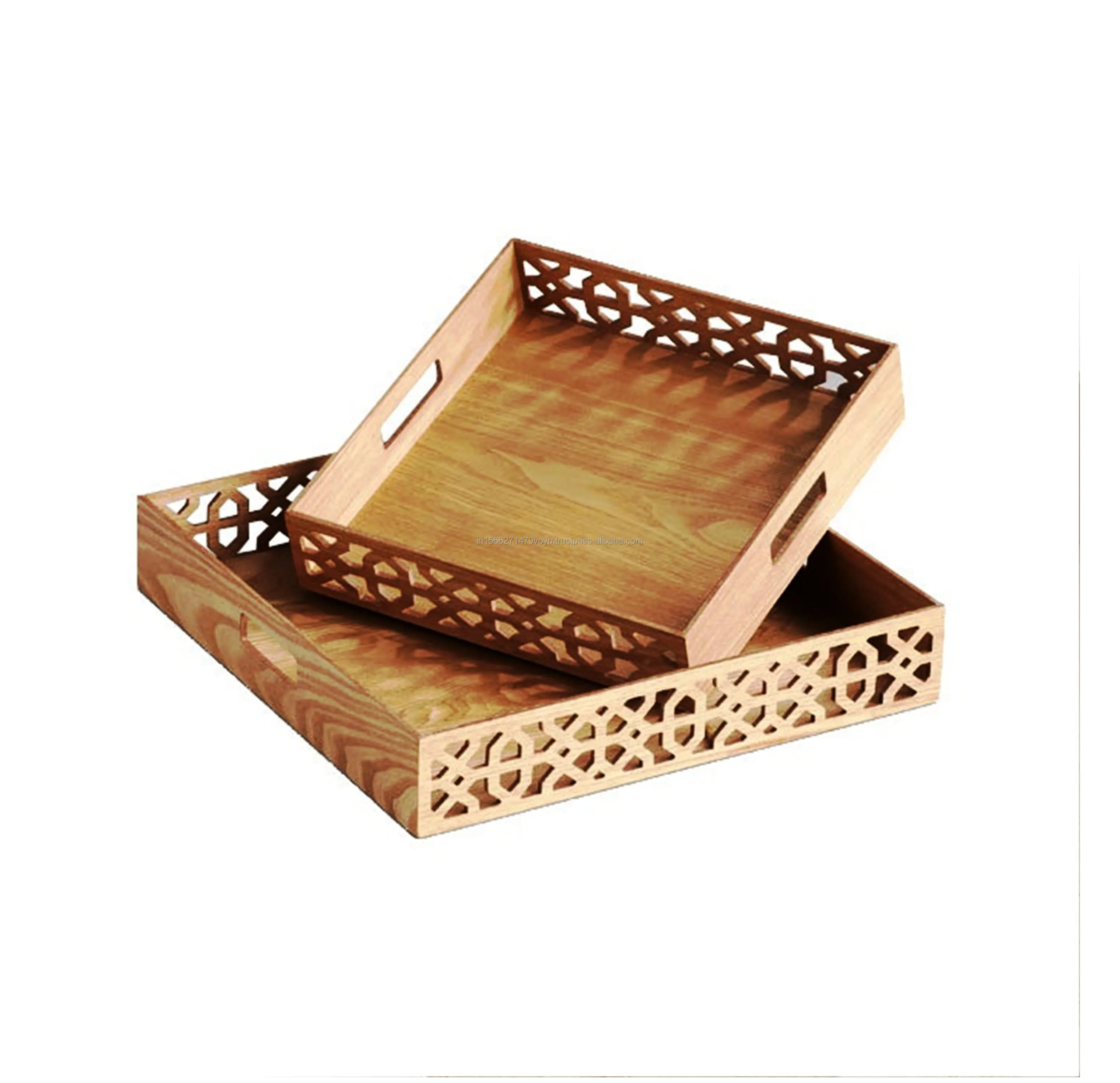 2 Piece Dahana Tray Set Wood tray set decor Hand crafted wooden Hand painted Decorative serving tray