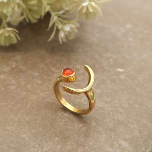 SHYAM JEWELRS Handcrafted Natural Carnelian Bezel Setting <b>Ring</b> 14k Gold Plated Brass Boho Statement Jewelry Unisex Daily Wear - Product Image 4