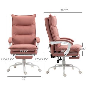 Poltrona da Ufficio Reclinabile Riscaldata con Massaggio, in Microfibra Rosa, Vibrazione a 6 Punti, Poggiapiedi e Braccioli, Stile Contemporaneo, Sedia Direzionale da Scrivania - Product Image 3