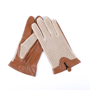 Gants en cuir avec design tricoté respirant, antidérapants, en cuir pleine fleur marron, poignets froncés, usage général - Product Image 1