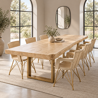 Table à manger rectangulaire en bois massif européen moderne avec pieds en métal, design stable pour 6 personnes, idéale pour l'ameublement de la maison
