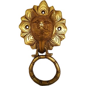 Aldaba de puerta de latón: manija de puerta de diseño de lobo salvaje antiguo - Product Image 4