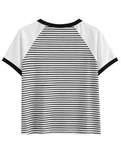 เสื้อยืดแร็กแลนลายทางขาวดำแบบกำหนดเองสำหรับผู้ชาย ผ้าฝ้ายลำลอง เสื้อยืดฤดูร้อน แขนเสื้อตัดกัน คอกลม ผู้ผลิตและจำหน่าย OEM - Product Image 2