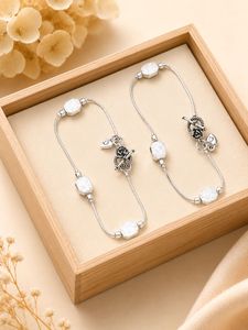 Silver Tone Charm <b>Bracelet</b> Snake Chain Bangle Octagonal Pendant Toggle Clasp Rose Charm Jewelry for Women daily wear <b>anklet</b> - Product Image 5