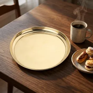 Assiette en laiton doré pour la décoration de la maison, assiette décorative en laiton simple, assiette de service traditionnelle, finition durable - Product Image 5