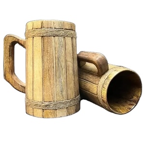 Tasse de baril en bois naturel de qualité 100% faite à la main meilleur prix pour la fête bière café et lait comprend un accessoire de plateau - Product Image 1