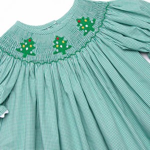 Vestido de Algodón Ligero con Estampado a Cuadros Verdes para Niñas Pequeñas, Corte en A, Manga Corta, Cuello Peter Pan, Botones al Frente, Estilo Boutique para Fiestas - Product Image 2