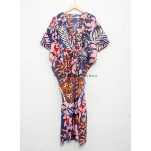 Nuevo Vestido Kaftán de Algodón para Mujer Talla Grande, Estilo Vintage con Estampado, Manga Corta, Holgado, para Playa, Verano - Product Image 5