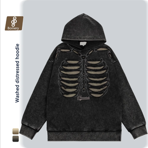 Sweat-shirt à capuche Bomery pour homme, coupe oversize, effet délavé, motif tête de mort, style hip-hop, impression 3D en relief, épais, pour l'automne, pour couples - Product Image 2