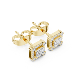 Princess Cut Lab Grown <b>Diamond</b> 14K 18K Solid Gold <b>Square</b> Halo Pave Stud <b>Earring</b> 0.50CT DEF VVS Fine Jewelry Engagement Stud ODM - Product Image 4