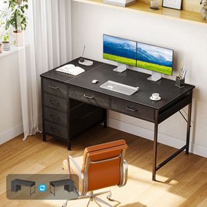 48" Wooden Corner Computer <b>Desk</b> <b>with</b> 6 <b>Drawers</b> for Home Office Modern <b>Small</b> Space <b>Desk</b> in Black - Product Image 1