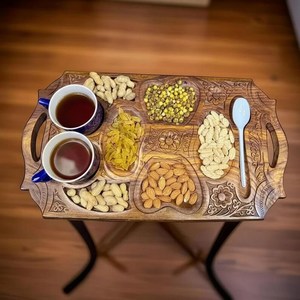 Hand Carved Wooden Dry Fruit <b>Tray</b> <b>Large</b> Rustic <b>Serving</b> Platter Festive Serveware - Product Image 5