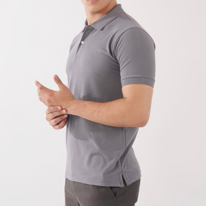 Chemise grise à manches courtes pour homme, en jersey piqué tricoté, design uni décontracté, respirante, séchage rapide, service OEM, coupe classique - Product Image 1