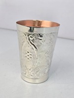 Verre à Lassi en Cuivre 999.9 Revêtu d'Argent, Gaufré, Fait Main, Traditionnel Indien, Résistant à la Chaleur, Léger, Écologique, 250ml