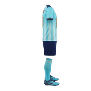 Custom Sublimation Soccer Uniform Set <b>Light</b> Blue Navy Striped V-<b>Neck</b> Short Sleeve Men Team Kit All Seasons Breathable Polyester - Product Image 6