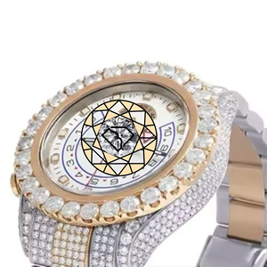 นาฬิกาสไตล์ฮิปฮอปแบบ Iced Out สำหรับผู้ชาย สายสองสี ประดับเพชรโมอิสซาไนต์ เพชรเลี้ยงในห้องปฏิบัติการ ระยิบระยับ - Product Image 2