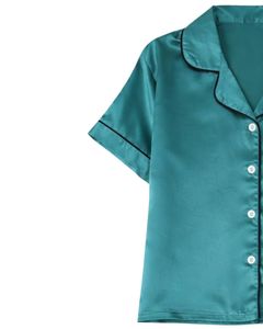 Conjunto de Pijama de Satén Teal Personalizado para Mujer, Manga Corta, Estilo Seda, Dos Piezas, Ropa de Dormir, Pantalones Cortos - Product Image 4
