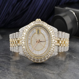 Montre de sport simple de luxe en acier inoxydable mécanique, entièrement sertie de diamants taille baguette, mouvement ETA, style Hip Hop, cadran entièrement incrusté - Product Image 1