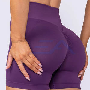 Shorts de sport pour femmes à taille haute respirants avec logo personnalisé, fabriqués en spandex/polyester, taille élastique - Product Image 5