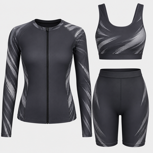 Ensemble Rash Guard de Compression Charbon pour Femme – Haut d'Entraînement à Manches Longues Personnalisé, Soutien-Gorge et Short à Séchage Rapide – Tenue de Sport Active - Product Image 1