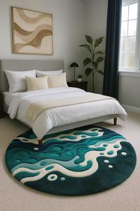 Custom Irregular blue White Wool Rug Modern Swirl Stripe <b>Carpet</b> MOQ 1 Piece Sample Hand Tufted Luxury Living Room Area Rug Gift - Product Image 2
