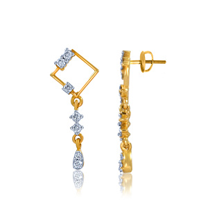 Boucles d'oreilles longues modernes pour femmes, plaquées or jaune 14 carats, diamants de laboratoire, bijoux tendance floraux pour les soirées - Product Image 1