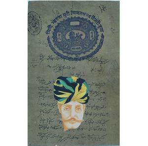 Obra de arte decorativa pintada a mano sobre papel de sellos antiguo con un toque artístico moderno para decoración de pared. - Product Image 3