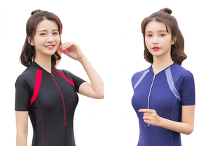 ชุดว่ายน้ำวันพีซขาสั้นสำหรับผู้หญิง สีพื้น แต่งขอบตัดกัน คอสูง แห้งเร็ว ด้านหน้า 100% โพลีเอสเตอร์ ชุดชายหาด - Product Image 3